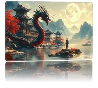 FKIUBWRY for MTG Playmat,TCG Card Game Playmat 24 x 14 inches,Mouse Pad,Magic Mat,for Magic The Gathering Board Game Desk Mat,Non-Slip Rubber Base,Stitched Edge,Storage Bag,Landscape Dragon