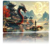FKIUBWRY for MTG Playmat with Zones 24"x14" - Non-Slip Rubber Base,Stitched Edge,Storage Bag,for TCG Card Game Playmat,Magic Mat,Mouse Pad,for Magic The Gathering,Board Game,Landscape Dragon