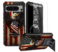FKIUBWRY for Pixel 8 Pro Case,for Google Pixel 8 Pro Case with Screen Protector & Kickstand & Slide Camera Lens Cover,Dual Layer Protection Built-in Stand Heavy Duty Cover,American Flag Eagle