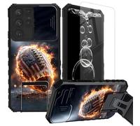 FKIUBWRY for Samsung Galaxy S23 Ultra Case with Screen Protector & Kickstand & Slide Camera Lens Cover,Dual Layer Protection Built-in Stand Heavy Duty Shockproof Protective,American Rugby Fire