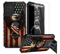 FKIUBWRY for Samsung Galaxy S24 Case with Screen Protector & Kickstand & Slide Camera Lens Cover,Dual Layer Protection Built-in Stand Heavy Duty Shockproof Protective Cover,American Flag Eagle