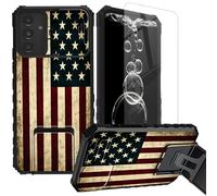 FKIUBWRY for Samsung Galaxy S24 FE Case with Screen Protector & Kickstand & Slide Camera Lens Cover,Dual Layer Protection Built-in Stand Heavy Duty Shockproof Protective,Retro American Flag
