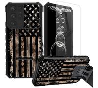 FKIUBWRY for Samsung Galaxy S24 Ultra Case with Screen Protector & Kickstand & Slide Camera Lens Cover,Dual Layer Protection Built-in Stand Heavy Duty Shockproof Protective,American Flag Retro