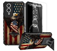 FKIUBWRY for Samsung Galaxy S25 Edge Case with Screen Protector & Kickstand & Slide Camera Lens Cover,Dual Layer Protection Built-in Stand Heavy Duty Shockproof Protective,American Flag Eagle