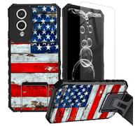 FKIUBWRY for Samsung Galaxy S25 Edge Case with Screen Protector & Kickstand & Slide Camera Lens Cover,Dual Layer Protection Built-in Stand Heavy Duty Shockproof Protective,Old American Flag Wood