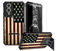FKIUBWRY for Samsung Galaxy S25 Edge Case with Screen Protector & Kickstand & Slide Camera Lens Cover,Dual Layer Protection Built-in Stand Heavy Duty Shockproof Protective,Retro American Flag