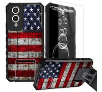 FKIUBWRY for Samsung Galaxy S25 Edge Case with Screen Protector & Kickstand & Slide Camera Lens Cover,Dual Layer Protection Built-in Stand Heavy Duty Shockproof Protective,American Flag Wood