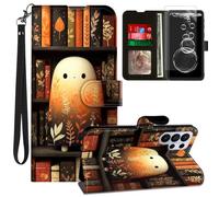 FKIUBWRY for Samsung Galaxy S26 Ultra Case with Screen Protector & Kickstand & Wrist Strap & Card Holder PU Leather Flip Fold Wallet Case Protective Magnetic Heavy Duty Cover,Ghost Bookshelf