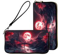 FKIUBWRY Wristlet Wallets for Women,Ladies Women's Wallet,Clutch Purses, Blood Moon Secrets, 7.9" x 4.1" x 1"