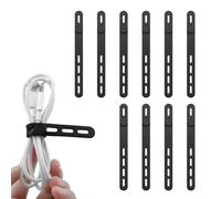 fKiZanthene 10 Pcs Silicone Cable Ties, Reusable Cable Organiser for Home Office & Travel, Black Cable Tidy Straps
