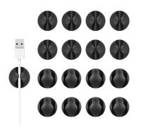 fKiZanthene 16 pcs Cable Clips Self Adhesive 2 Sizes with Single & Double Hole for Desk Tidy, Home Office & Car Cable Management, Black Silicone Wire Holders with Strong Adhesive