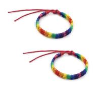 fKiZanthene 2 Pcs Pride Bracelets, Rainbow Bracelets, Handmade LGBT Pride Accessories, Adjustable Wristbands for Men and Women, Parade Party Celebration Daily Wear