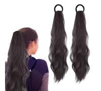 fKiZanthene 2PCS Ponytail Extension Human Hair Clip in Hair Extensions Light Brown 45cm for Daily Use & Special Occasions