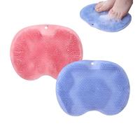 fKiZanthene 2Pcs Silicone Scrubber for Shower,Shower Foot Scrubber Mat Bath Feet & Toe Cleaner Massager Brush Pad, Blue & Pink Cleaner with Massage Nodes for Bathroom Foot Care