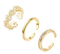 fKiZanthene 3Pcs The Inner Diameter is 1.4cm for Women's Toe Ring Set, Non Fading, 3 Styles, Solid Color Flowers and Diamonds, Suitable for Summer Hot Beaches, Foot Accessories