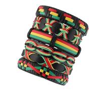 fKiZanthene 6-Piece Reggae Rasta Bracelets, Vintage Braided Leather Bracelets, Colorful Novelty Jewellery for Men & Women - Suitable for Daily Wear & Parties