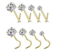 fKiZanthene 8 Pcs Gold Nose Piercing 2 Styles of 1.5-3mm Titanium Alloy Stud Jewellery Gold Nose Studs for Women Men Unisex Daily Wear and Events
