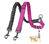 fKiZanthene Double Lead for 2 Dogs with Elastic Connector, Adjustable Dog Lead for Two Dogs with 360 Degree Swivel, Black Lead for Everyday Walks and Park