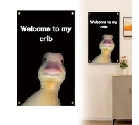 fKiZanthene Funny Duck Tapestry Welcome to My Crib Flag Room Decoration for Bedroom College Dorm Wall Hanging 60 x 90 cm