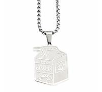 fKiZanthene Juice Box Pendant Necklace, Stainless Steel Silver, Juice Wrld Chain Hip Hop Personality Silver Necklace, Fashion Jewellery, Pendant Gift