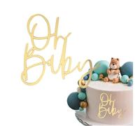 fKiZanthene Oh Baby Cake Topper Gold Acrylic, 'Oh Baby!' Cake Topper & Nappy Cake Decor Set, Perfect for Gender Reveal Parties, Baby Showers & Newborn Celebrations