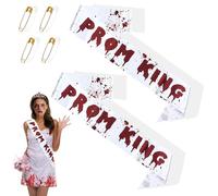 fKiZanthene Prom Queen Sash Set of 2 with Safety Pins, Blood Stained Satin Halloween Sashes for Adults and Teens, Zombie Prom Queen Costume Accessory for Party and Fancy Dress