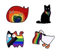 fKiZanthene Rainbow Pride Pins Set, 4 Pieces LGBT Brooches, Metal Animal Design Goose & Cat, Pride Accessories for Clothing and Bags