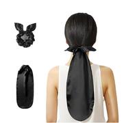 fKiZanthene Silk Bonnet for Sleeping for Long Hair, Black with Scrunchie, Sleep Cap, Silk for Curls, Bedroom, Home, Hair Accessory for the Night
