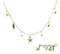 fKiZanthene Starfish Shell Charm Necklace - Stainless Steel Gold-Look Beach Design with Pearl Accents, 45cm Length for Women's Everyday Wear