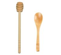 fKiZanthene Wooden Honey Spoon and Dipper Stick Set, 15cm Premium Tools for Drizzling Honey, Jam, Syrup in Family Kitchen