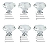 FKKFSS Diamond Shape Crystal Glass Door Handle丨6PCS Door Handle with Screws, Kitchen and Bathroom Door Handle for Decorative Drawers, Wardrobes, Cabinets and Other Wooden Doors Metal Doors (40mm)