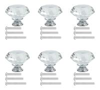 FKKFSS Diamond Shape Crystal Glass Door Handle丨6PCS Door Handle with Screws, Kitchen and Bathroom Door Handle for Decorative Drawers, Wardrobes, Cabinets and Other Wooden Doors Metal Doors (30mm)