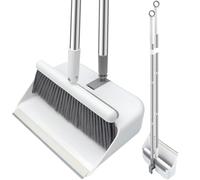 FKKFSS Long Handle Broom and Dustpan Set, 54 Inch Retractable Handle Dustpan and Brush Set, Snap-on Dustpan Broom with Comb for Outdoor Home Kitchen Indoor Garden