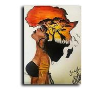 FKKJPJ Africa Map Shape Head Wall Art Classical African Woman Paintings on The Wall Abstract Canvas Prints and Posters Home Decor 8x12in-21x30cm with frame
