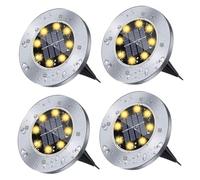 FKLiLEBU 4 Pack Outdoor Garden Solar Lights,8 LED Solar Ground Lights, Warm White IP65 Waterproof Pathway & Deck for Lawn, Walkway, Yard, Landscape & Patio