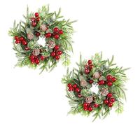fkngcp 2Pcs Candle Rings with Red Berries & Pinecones Artificial Christmas Candle Wreath for Pillars Wedding Winter Table Front Door Decoration