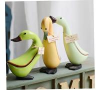 fkngcp 3Pcs Duck Statue, Modern Minimalist Wooden Duck with Whimsical Name Tags, Rustic Creative Animal Statue for Shelf Table Decor Kids Birthday, Style2