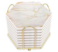 fkngcp 8Pcs Marble Coasters 3.9x3.9'' with Holder Drink Coasters Absorbent Non-Slip Stone for Coffee Office Desk Kitchen Home Decor Gift Stone