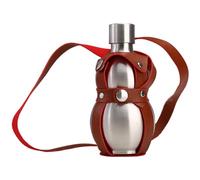 fkngcp Gourd Bottle, 18 Oz Stainless Steel Gourd Water Bottle, Portable Drinking with Brown Strap, for Juice, Milk, Wine, Drinks
