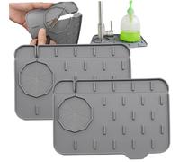 fkngcp Kitchen Faucet Splash Guard, 2PCS Dual Side Use Silicone Faucet Mat, Self-Draining Slope Kitchen Sink Mat, Non Slip Foldable Sink Splash Guard for & Bathroom