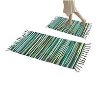 fkngcp Rag Rug, 20x32 Washable Non-Slip Reversible Braided Rugs, Dirt-Proof Multi-Color Striped Woven Rug for Bedroom, Living Room, Kitchen and Laundry Room, GreenRag