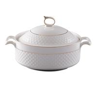 fkngcp Soup Tureen Ceramic, 1.5L White Serving Bowls with Gold Border Double Handle Soup Tureen with Lid and Ladle Set for Pasta, with Lid and Ladle Set