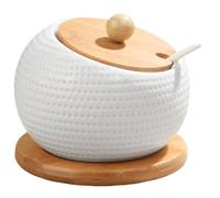 fkngcp Spice Containers, 500ml Ceramic Spice Containers with Spoon, Heat-Resistant Jars with Lids and Tray, Golf Ball Shape Seasoning for Salt Oil Chili Powder Sugar Pepper