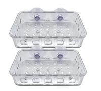 fkngcp Suction Cup Soap Dish 2Pcs Wall Mounted Soap Dish with Drain Transparent Holder 5x3 Sturdy Punch-Free for Home, Dorm, Hotel, Rental Housing Self Draining