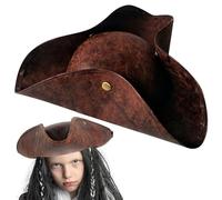 fkngcp Tricorn Hat Faux Leather Halloween Pirate Hat Unisex with Secure Button Comfortable Wearing Colonial for Adults, Kids Revolutionary War Costume Gift (Brown) Tricorn