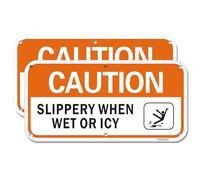 FKNSGR Caution Slippery When Wet or Icy Sign 2 Pack, 12 x 6 inches Rust Free .040 Aluminum Warning Sign, UV Protected, Fade Resistant