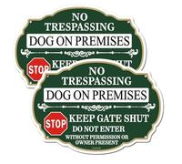 FKNSGR Dog On Premises Keep Gate Shut Sign 2 Pack 10 x 7 inch Aluminum