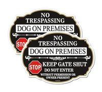 FKNSGR Dog On Premises, Keep Gate Shut Sign 2 Pack, 10 x 7 inch Rust Free Aluminum No Trespassing Sign For Yard, UV Protected, Fade Resistant, Black