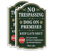 FKNSGR No Trespassing, Dog on Premises Sign 2 Pack, 12 x 8 inches Rust Free .040 Aluminum Beware of Dog Sign, Keep Gate Shut, UV Protected, Fade Resistant