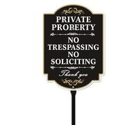 FKNSGR No Trespassing, No Soliciting Sign with A Sturdy 35-inch Height Stake, Aluminum Private Property Sign, UV Protected, Fade Resistant